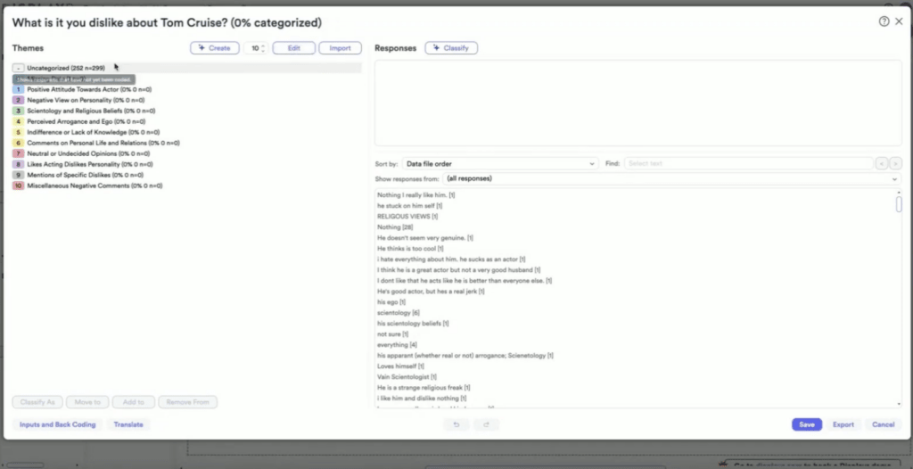 Screen capture of AI text analysis in action