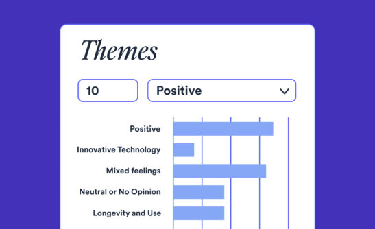 A graph displaying various themes in opinions from surveyed individuals on a blue background.