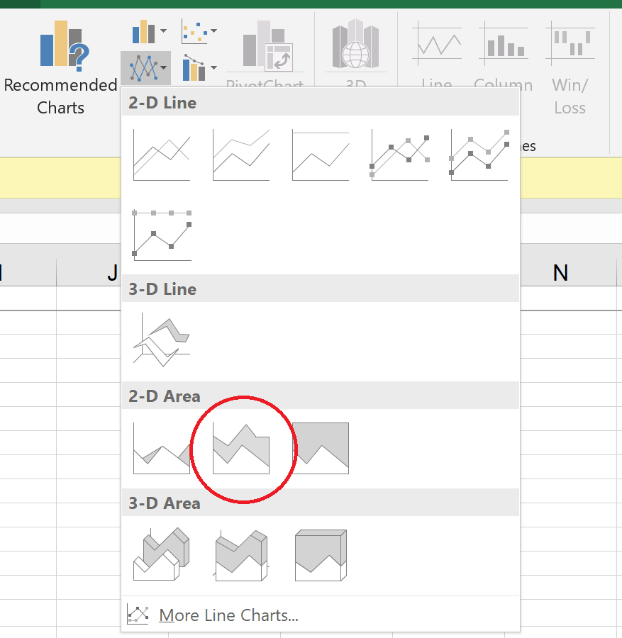 creating an area chart in excel